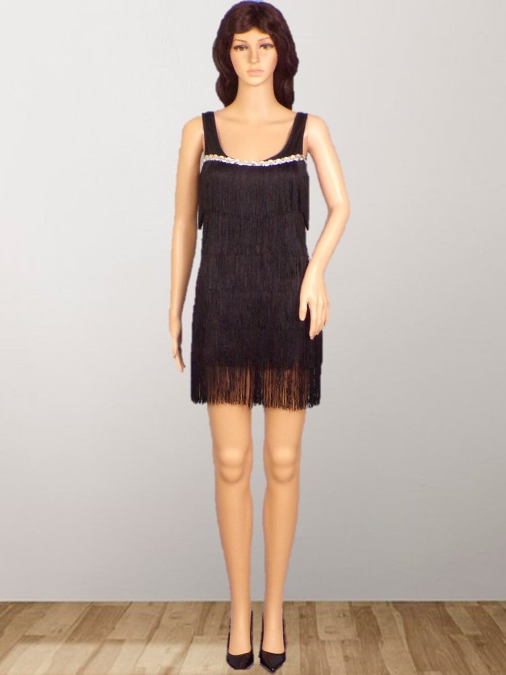 SPIRIT HALLOWEEN size S black sleeveless fringed flapper dress 100% polyester